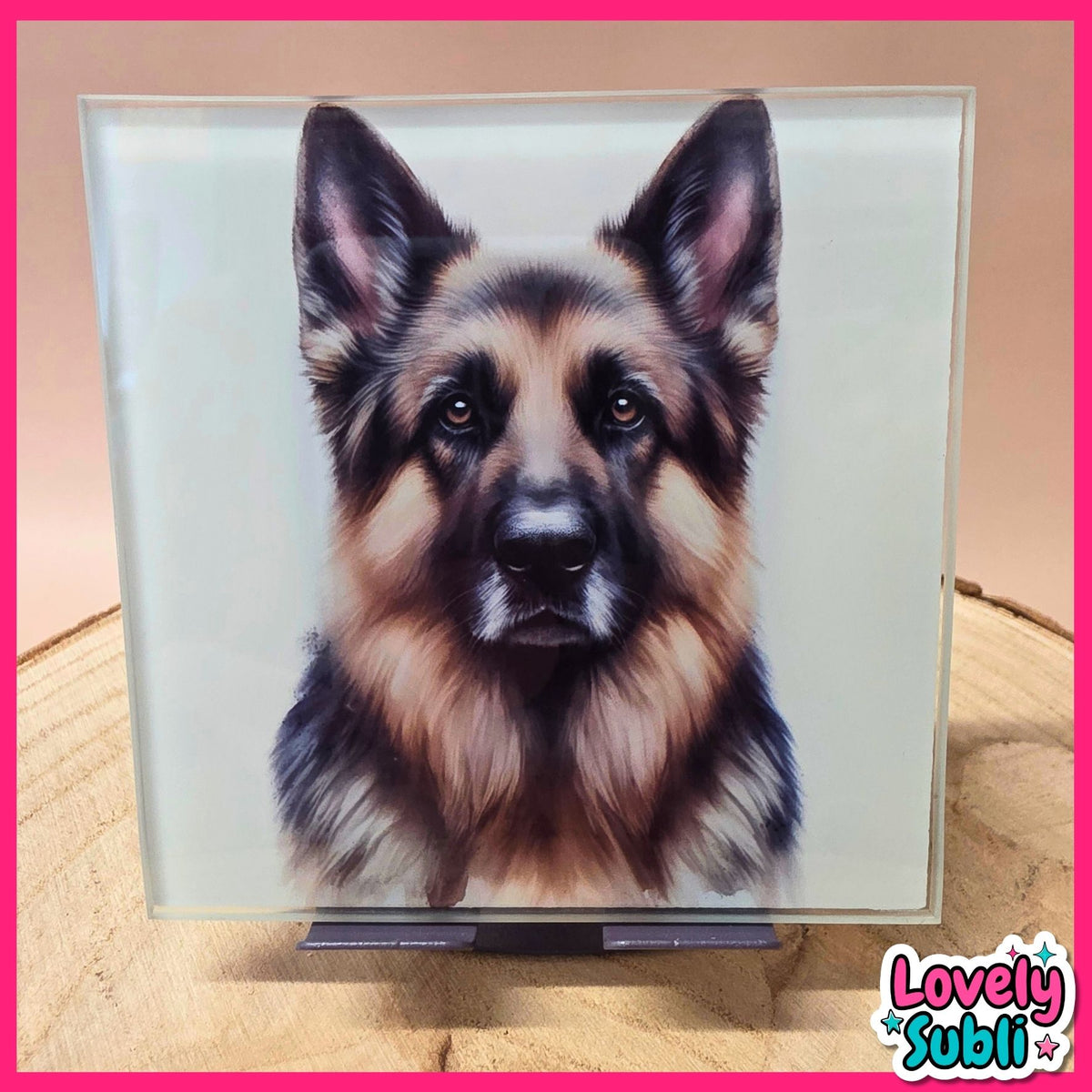 Watercolour German Shepherd - Square Glass Coaster