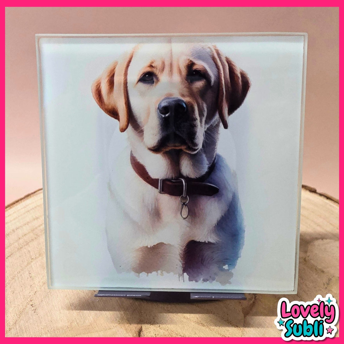 Watercolour Golden Labrador - Square Glass Coaster